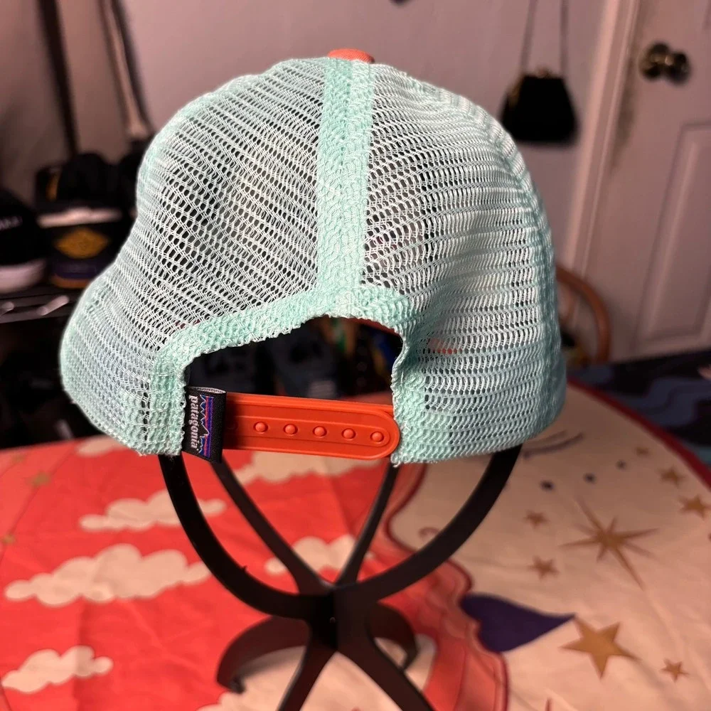 Patagonia P-6 Logo Trucker Hat Cream Orange Mint Green Snapback Mesh Cap